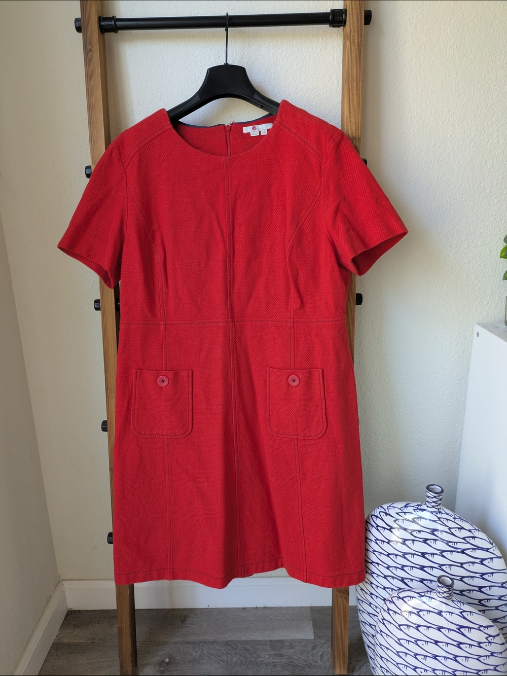 Boden Women's Red Short-Sleeve Pocket Shift Dress